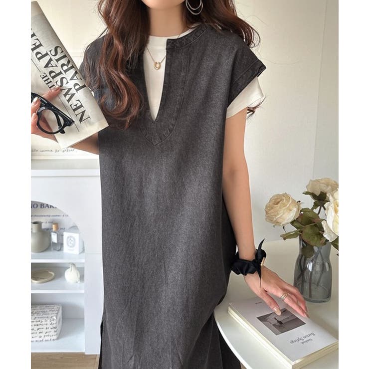 リラクシーな大人カジュアル。綿100％カフタン調サイドスリット前後2wayデニム… | Classical Elf  | 詳細画像10 