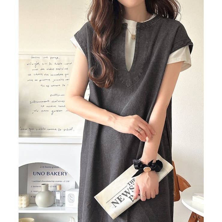 リラクシーな大人カジュアル。綿100％カフタン調サイドスリット前後2wayデニム… | Classical Elf  | 詳細画像12 