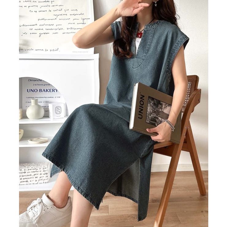 リラクシーな大人カジュアル。綿100％カフタン調サイドスリット前後2wayデニム… | Classical Elf  | 詳細画像24 