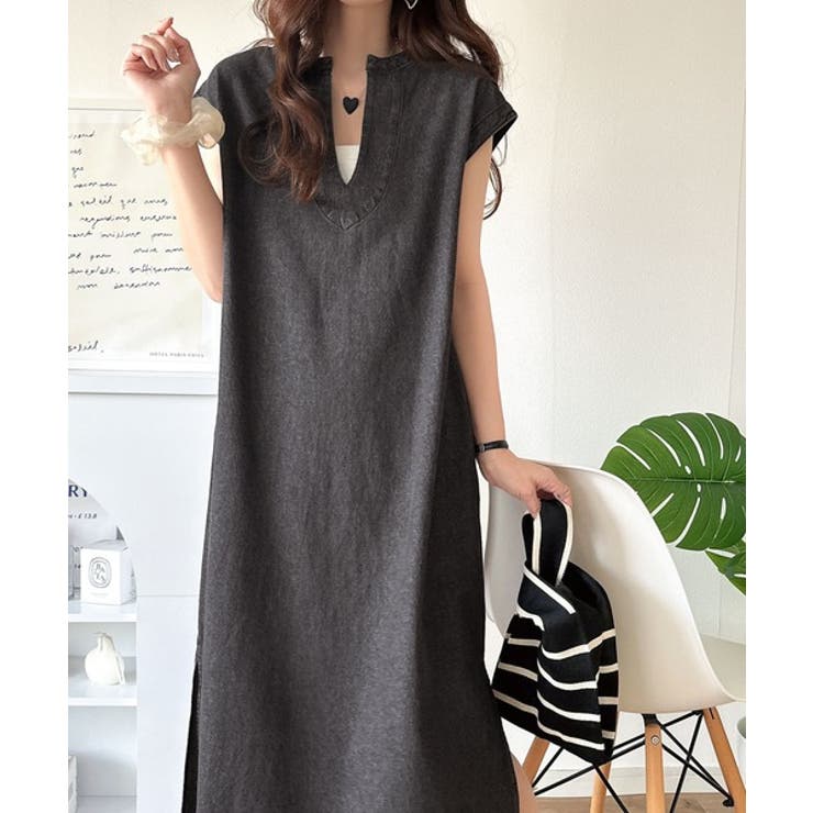 リラクシーな大人カジュアル。綿100％カフタン調サイドスリット前後2wayデニム… | Classical Elf  | 詳細画像1 