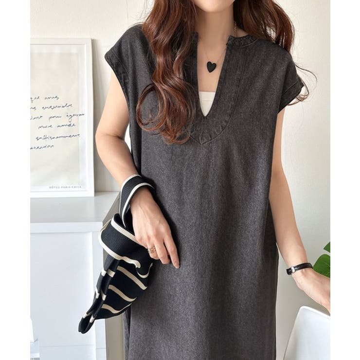 リラクシーな大人カジュアル。綿100％カフタン調サイドスリット前後2wayデニム… | Classical Elf  | 詳細画像4 