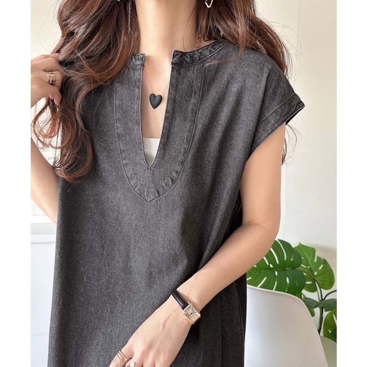 リラクシーな大人カジュアル。綿100％カフタン調サイドスリット前後2wayデニム… | Classical Elf  | 詳細画像5 