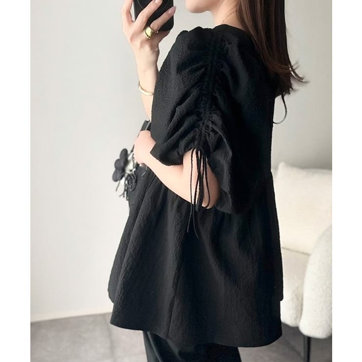 軽やかで上品。シアサッカー前後2WAYギャザーパフスリーブチュニックブラウス | Classical Elf  | 詳細画像17 