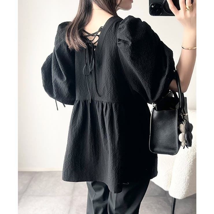 軽やかで上品。シアサッカー前後2WAYギャザーパフスリーブチュニックブラウス | Classical Elf  | 詳細画像18 