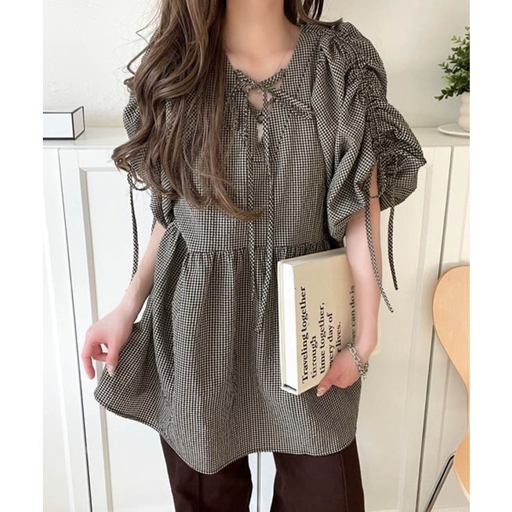 軽やかで上品。シアサッカー前後2WAYギャザーパフスリーブチュニックブラウス | Classical Elf  | 詳細画像21 