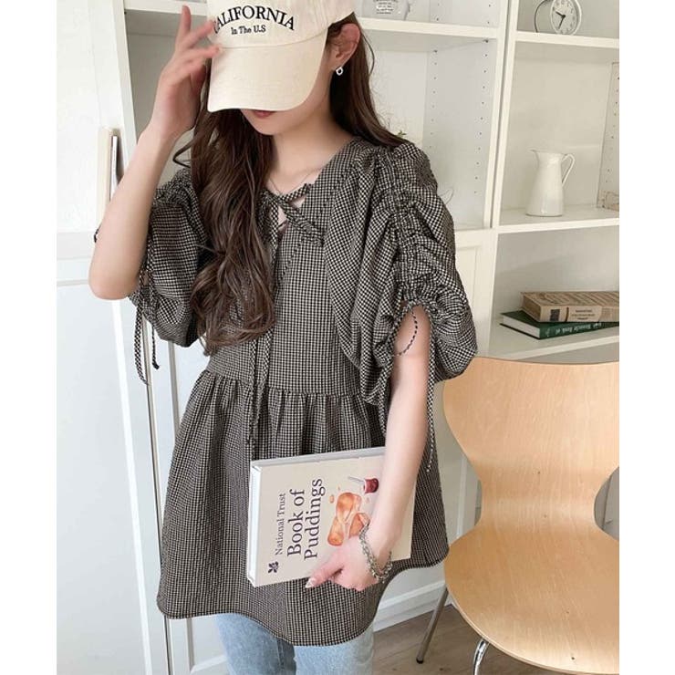 軽やかで上品。シアサッカー前後2WAYギャザーパフスリーブチュニックブラウス | Classical Elf  | 詳細画像24 