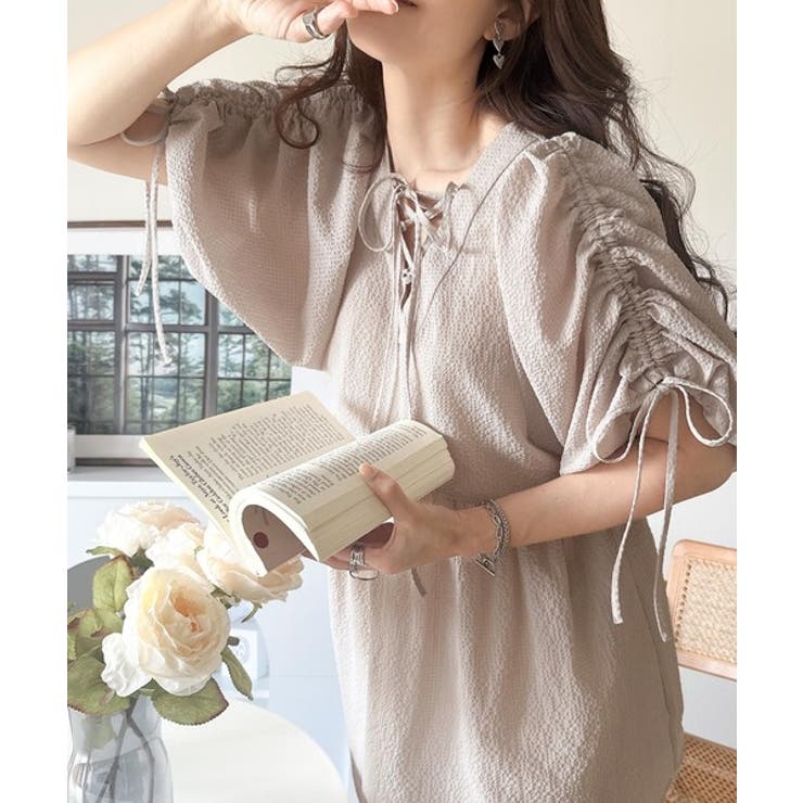 軽やかで上品。シアサッカー前後2WAYギャザーパフスリーブチュニックブラウス | Classical Elf  | 詳細画像29 