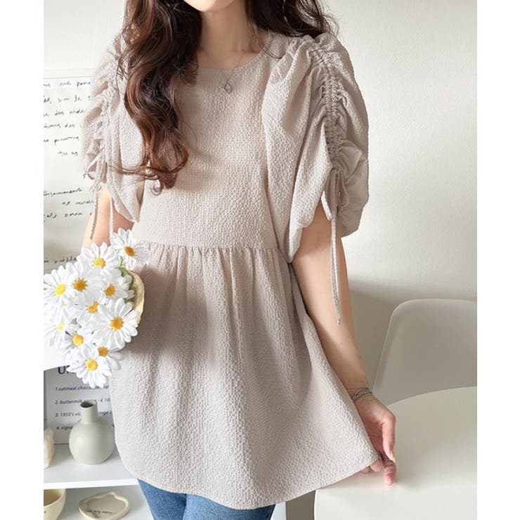 軽やかで上品。シアサッカー前後2WAYギャザーパフスリーブチュニックブラウス | Classical Elf  | 詳細画像33 