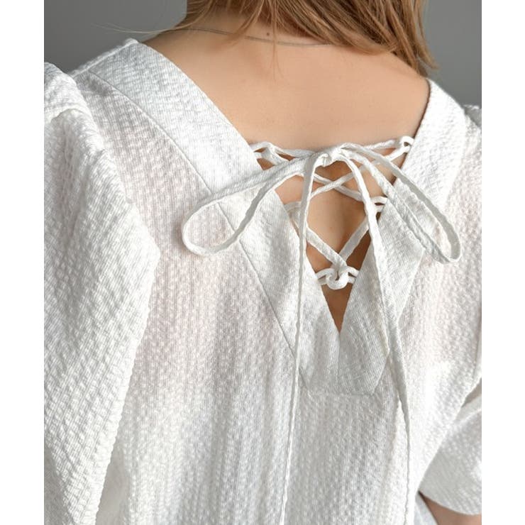 軽やかで上品。シアサッカー前後2WAYギャザーパフスリーブチュニックブラウス | Classical Elf  | 詳細画像39 