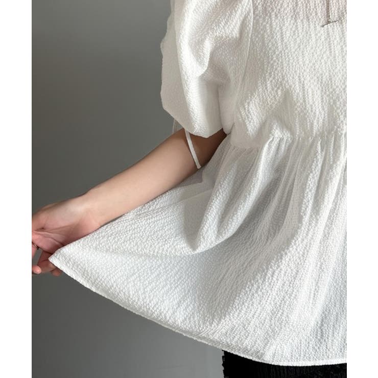 軽やかで上品。シアサッカー前後2WAYギャザーパフスリーブチュニックブラウス | Classical Elf  | 詳細画像41 