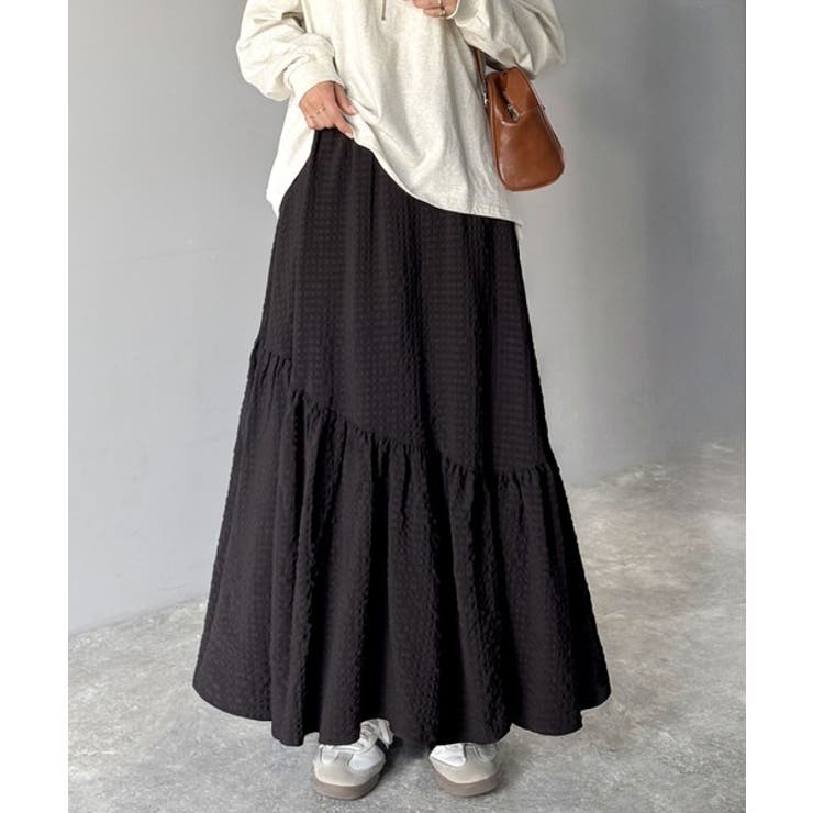 ブラック | レトロなムードが大人可愛い。シアーサッカーアシンメトリーティアードスカート(ロン… | Classical Elf