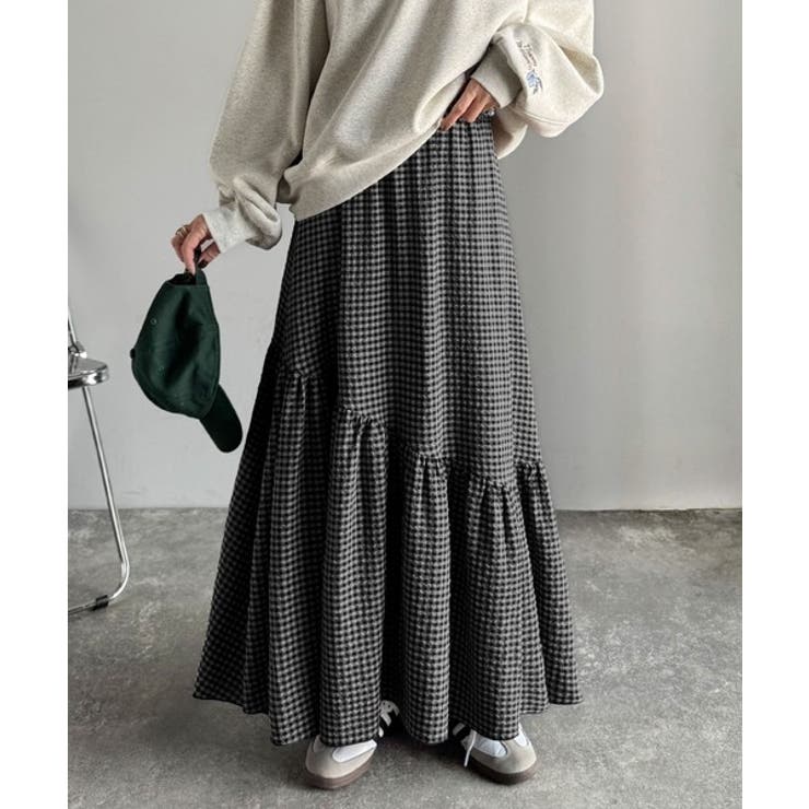 ブラックチェック | レトロなムードが大人可愛い。シアーサッカーアシンメトリーティアードスカート(ロン… | Classical Elf