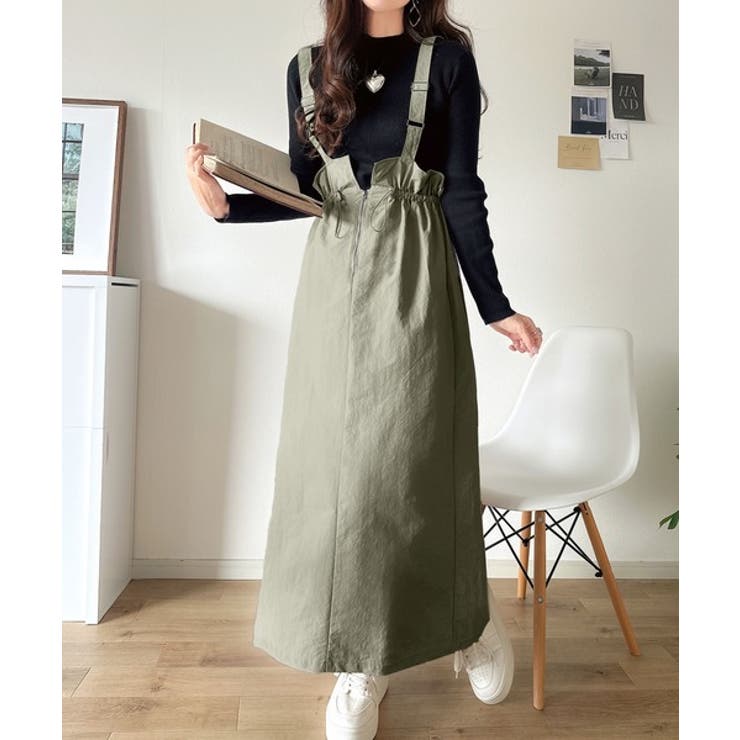 mori サスペンダー付きカーキ、ベージュナイロン　リメイク　ミリタリースカート 305.jpg