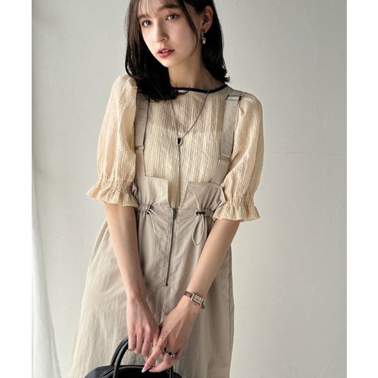 涼しげ＆透明感◎配色パイピング バルーンフリルスリーブ楊柳ブラウス | Classical Elf  | 詳細画像8 