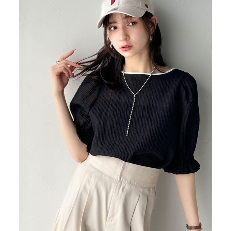 涼しげ＆透明感◎配色パイピング バルーンフリルスリーブ楊柳ブラウス | Classical Elf  | 詳細画像10 