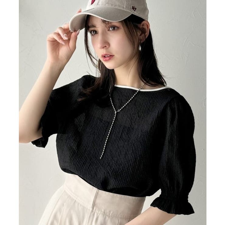 涼しげ＆透明感◎配色パイピング バルーンフリルスリーブ楊柳ブラウス | Classical Elf  | 詳細画像11 