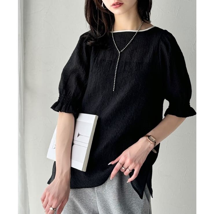 涼しげ＆透明感◎配色パイピング バルーンフリルスリーブ楊柳ブラウス | Classical Elf  | 詳細画像18 