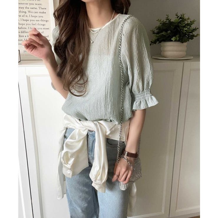 涼しげ＆透明感◎配色パイピング バルーンフリルスリーブ楊柳ブラウス | Classical Elf  | 詳細画像22 