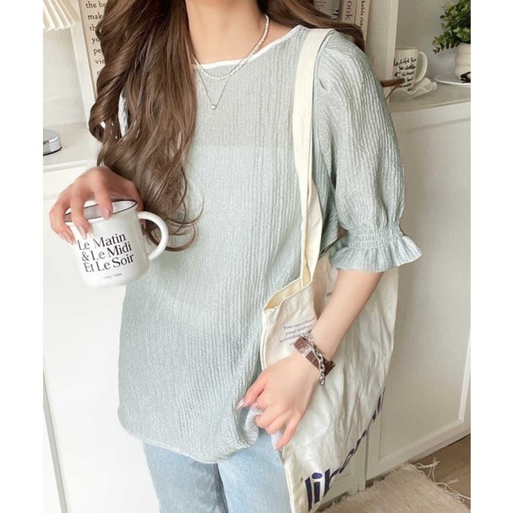 涼しげ＆透明感◎配色パイピング バルーンフリルスリーブ楊柳ブラウス | Classical Elf  | 詳細画像24 