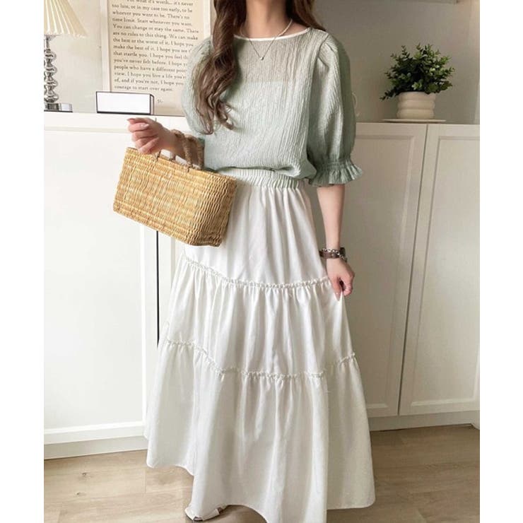 涼しげ＆透明感◎配色パイピング バルーンフリルスリーブ楊柳ブラウス | Classical Elf  | 詳細画像28 