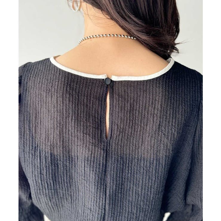 涼しげ＆透明感◎配色パイピング バルーンフリルスリーブ楊柳ブラウス | Classical Elf  | 詳細画像31 