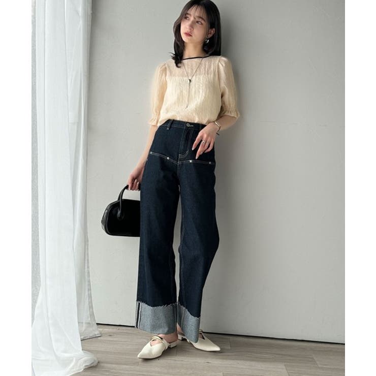 涼しげ＆透明感◎配色パイピング バルーンフリルスリーブ楊柳ブラウス | Classical Elf  | 詳細画像4 