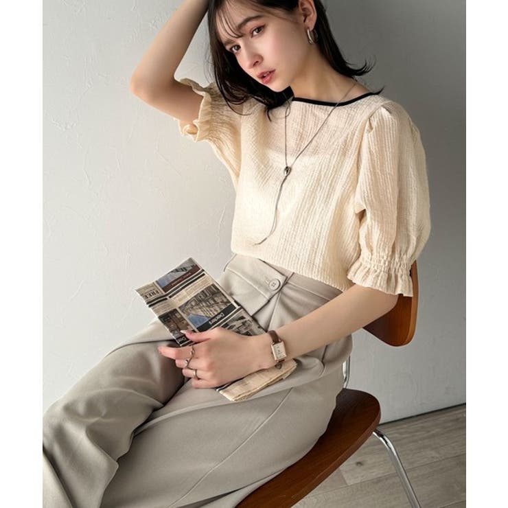 涼しげ＆透明感◎配色パイピング バルーンフリルスリーブ楊柳ブラウス | Classical Elf  | 詳細画像5 