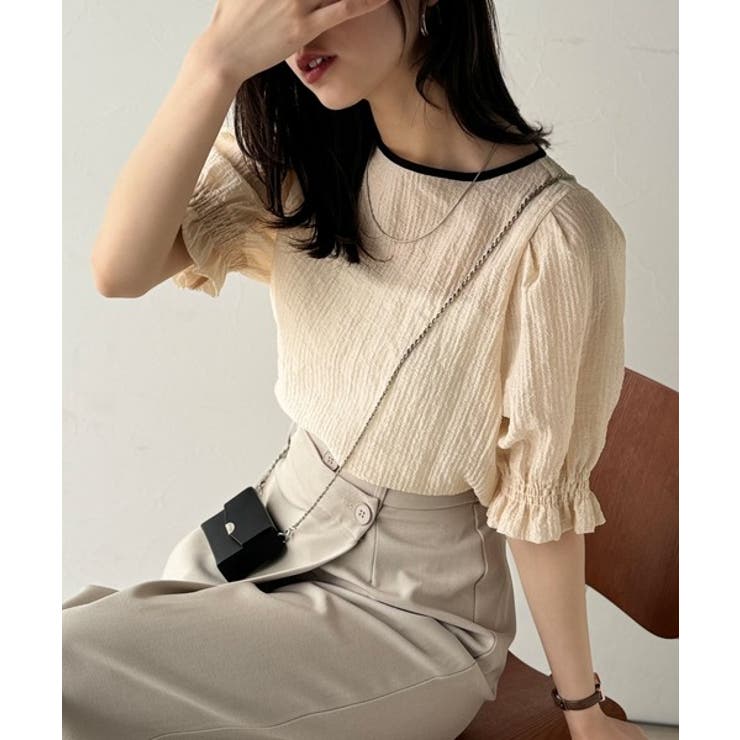 涼しげ＆透明感◎配色パイピング バルーンフリルスリーブ楊柳ブラウス | Classical Elf  | 詳細画像6 