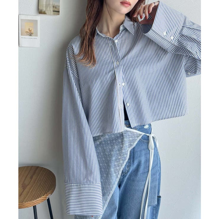ブルーストライプ | 絶妙なバランスで着映え！マルチwayショート丈ロングワイドスリーブシャツ(ロール… | Classical Elf 