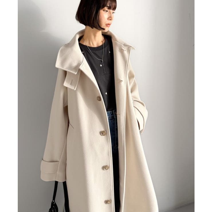 アイボリー | 360度上品魅せ。衿2way比翼スタンドウール調ステンカラーコート（ロング丈） | Classical Elf 