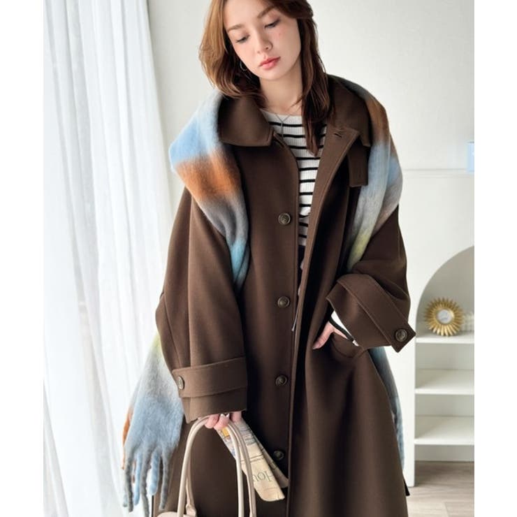 360度上品魅せ。衿2way比翼スタンドウール調ステンカラーコート（ロング丈） | Classical Elf  | 詳細画像24 