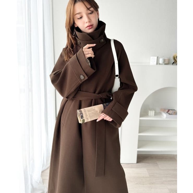 360度上品魅せ。衿2way比翼スタンドウール調ステンカラーコート（ロング丈） | Classical Elf  | 詳細画像27 