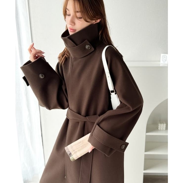 360度上品魅せ。衿2way比翼スタンドウール調ステンカラーコート（ロング丈） | Classical Elf  | 詳細画像28 