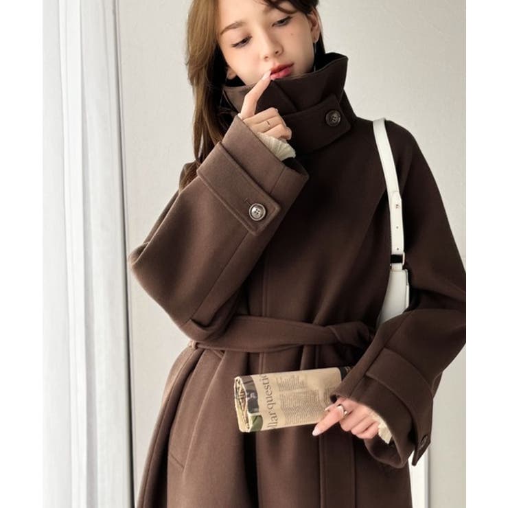 360度上品魅せ。衿2way比翼スタンドウール調ステンカラーコート（ロング丈） | Classical Elf  | 詳細画像30 