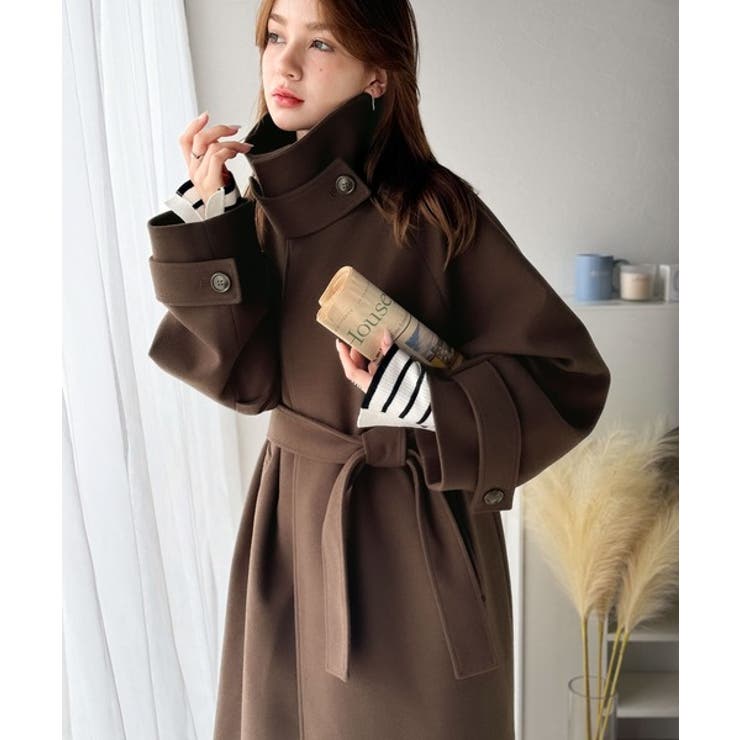 360度上品魅せ。衿2way比翼スタンドウール調ステンカラーコート（ロング丈） | Classical Elf  | 詳細画像31 