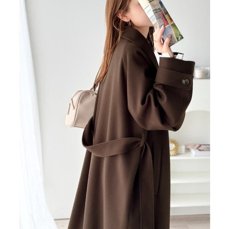 360度上品魅せ。衿2way比翼スタンドウール調ステンカラーコート（ロング丈） | Classical Elf  | 詳細画像36 