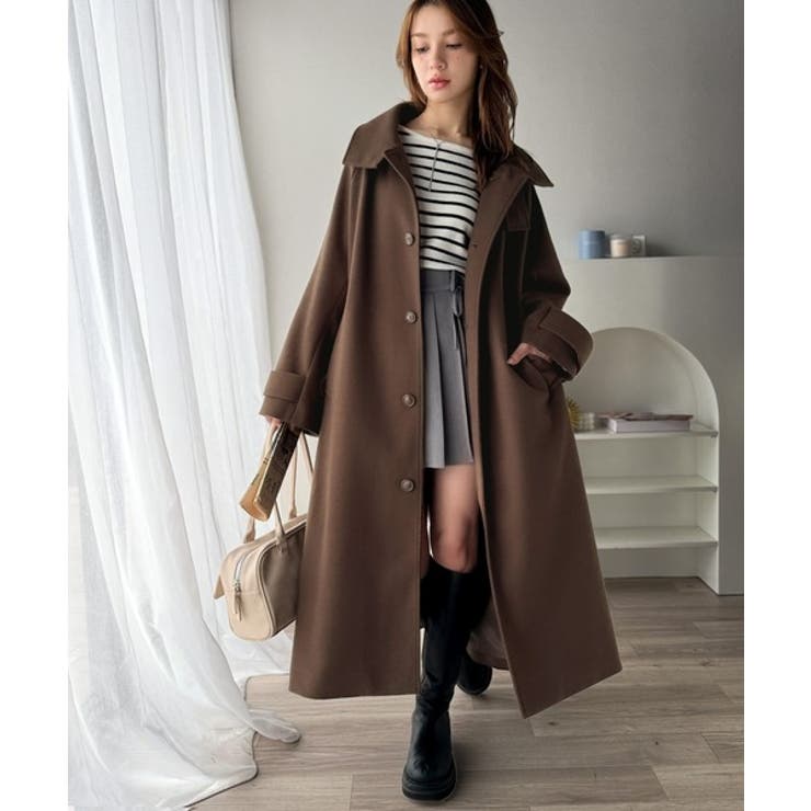 360度上品魅せ。衿2way比翼スタンドウール調ステンカラーコート（ロング丈） | Classical Elf  | 詳細画像38 