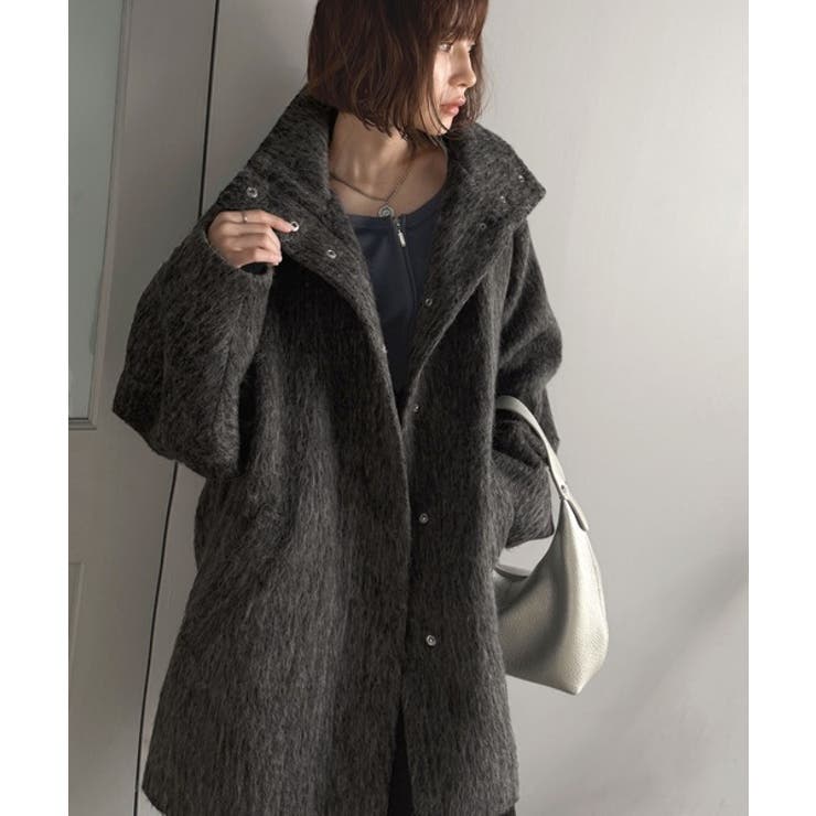 ベーシックとトレンドを両立。MIXシャギー比翼スタンドネックミドル丈コクーンスリ… | Classical Elf  | 詳細画像7 