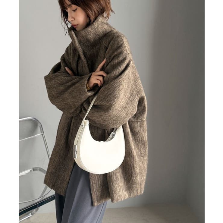 ブラウン | ベーシックとトレンドを両立。MIXシャギー比翼スタンドネックミドル丈コクーンスリ… | Classical Elf 