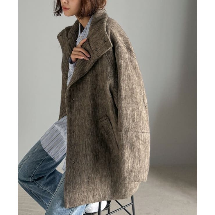 ベーシックとトレンドを両立。MIXシャギー比翼スタンドネックミドル丈コクーンスリ… | Classical Elf  | 詳細画像18 