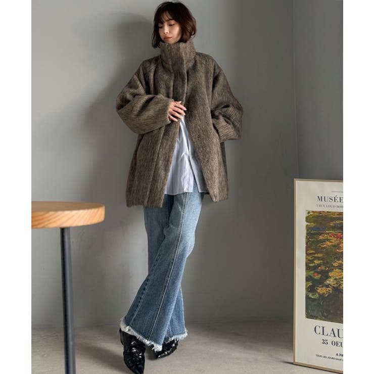 ベーシックとトレンドを両立。MIXシャギー比翼スタンドネックミドル丈コクーンスリ… | Classical Elf  | 詳細画像19 