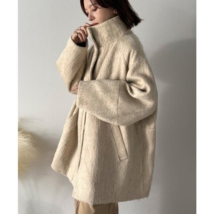 ベーシックとトレンドを両立。MIXシャギー比翼スタンドネックミドル丈コクーンスリ… | Classical Elf  | 詳細画像22 