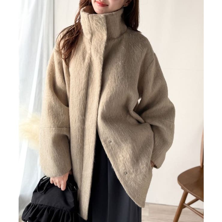 ベーシックとトレンドを両立。MIXシャギー比翼スタンドネックミドル丈コクーンスリ… | Classical Elf  | 詳細画像31 