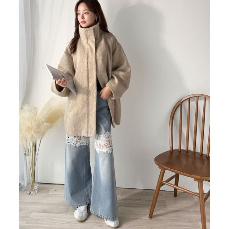 ベーシックとトレンドを両立。MIXシャギー比翼スタンドネックミドル丈コクーンスリ… | Classical Elf  | 詳細画像34 