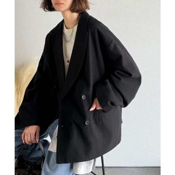 ブラック | きちんと見えるのに、かたくない。袖タックダブルボタンテーラードジャケット（長袖） | Classical Elf 