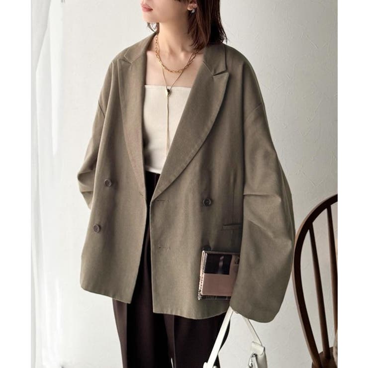 カーキブラウン | きちんと見えるのに、かたくない。袖タックダブルボタンテーラードジャケット（長袖） | Classical Elf 