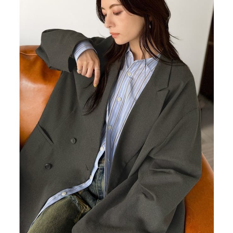 チャコール無地 | きちんと見えるのに、かたくない。袖タックダブルボタンテーラードジャケット（長袖） | Classical Elf 