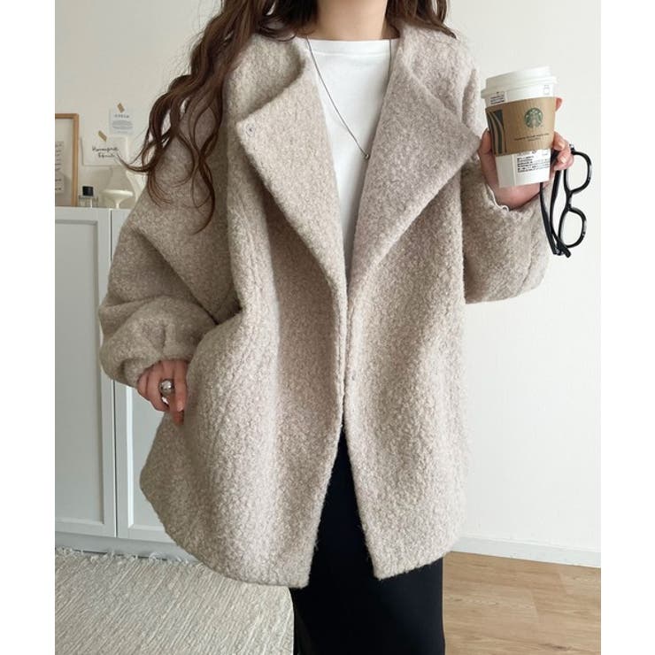 アイボリー | たっぽりコクーンシルエットでちょこっとガーリー見せ。ノーカラーコクーンボアコート… | Classical Elf 