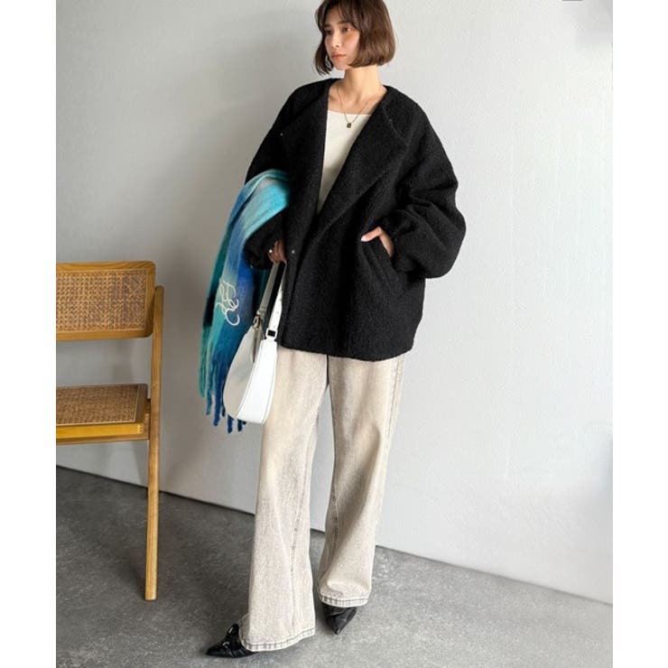 たっぽりコクーンシルエットでちょこっとガーリー見せ。ノーカラーコクーンボアコート… | Classical Elf  | 詳細画像12 