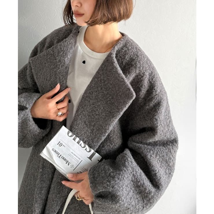 たっぽりコクーンシルエットでちょこっとガーリー見せ。ノーカラーコクーンボアコート… | Classical Elf  | 詳細画像14 